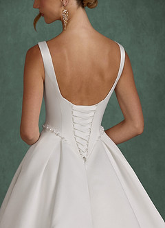 Azazie Odette Hochzeitskleider Ballkleid U-Boot Ausschnitt Satin Kleid Diamantweiß image9