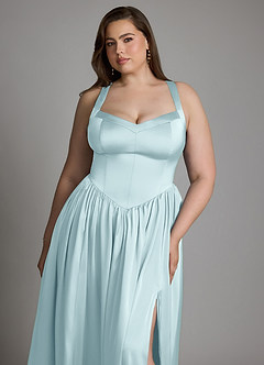 Azazie Francis Brautjungfernkleider A-Linie Korsett Stretch-Satin Kleid Wolke Blau image14
