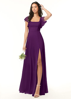 Azazie Bondi Bridesmaid Dresses Grape A-Line Ruffled Chiffon Dress image2