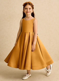 Azazie Babs Flower Girl Dresses Butterscotch Ball-Gown Pleated Matte Satin Dress image8