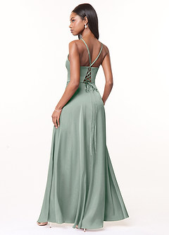 Azazie Maksim Hemmaprövning av klänningar Klänning av A-linje i Stretch Satin V-ringad Agave image3