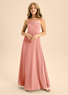 Azazie Anselie Junior Coral A-Line Off the Shoulder Stretch Satin Dress image3
