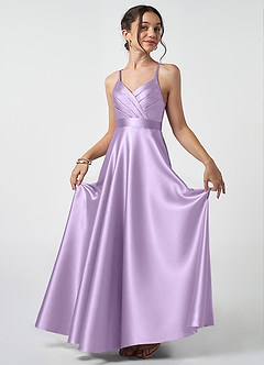 Azazie Avelina Junior A-Linie Plissee Metallischer Satin Kleid Flieder image1