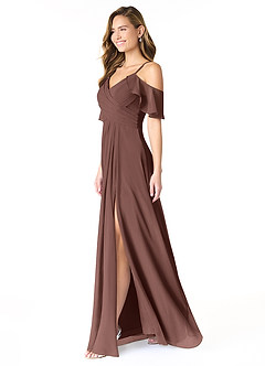 Azazie Dakota Bridesmaid Dresses Espresso A-Line V-Neck Pleated Chiffon Dress image3