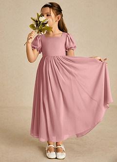 Azazie Joss Flower Girl Dresses Dusty Rose A-Line with Sleeves Chiffon Dress image1