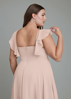 Azazie Leilani Robes de demoiselle d'honneur Robe Trapèze en Mousseline de soie Plissé Rose Anglais image8