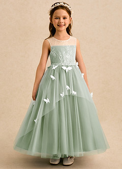 Azazie Mariposa Robe Demoiselle D'honneur Fillette Robe Princesse en Tulle Dentelle Vert Sauge image3