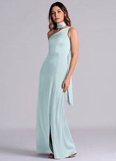 Azazie Philana Brautjungfernkleider A-Linie One-Shoulder Stretch-Satin Kleid Nebel image6