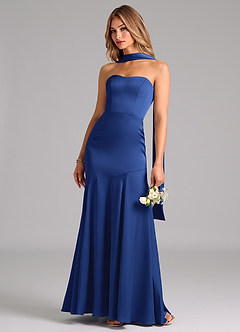 Azazie Shiloh Vestidos de damas de honor Vestido de Azul Real de Satén Elástico de Corte Sirena Convertible con Sin tirantes image6