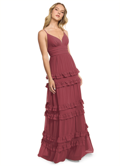 Azazie Rachel Bridesmaid Dresses Merlot A-Line Chiffon Dress image3
