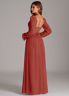 Azazie Maree Bridesmaid Dresses Terracotta A-Line Corset Chiffon Dress image2