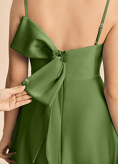 Azazie Isolde Junior Linia A Pofałdowany Satyna elastyczna Długość podłogi Młodsza druhna Sukienka image6