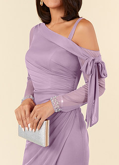 Azazie Marna Mother of the Bride Dresses Wisteria Sheath One Shoulder Mesh Dress image4