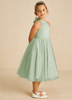 Azazie Dora vestidos de niña de las flores Vestido de Salvia Polvorienta de Tul de Corte En A con Lazo image3