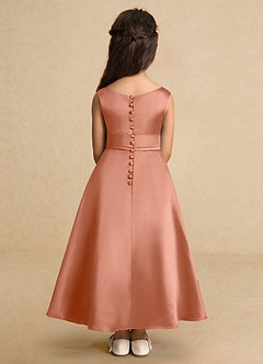Azazie Lindy Flower Girl Dresses MAI TAI A-Line Pleated Matte Satin Dress image7