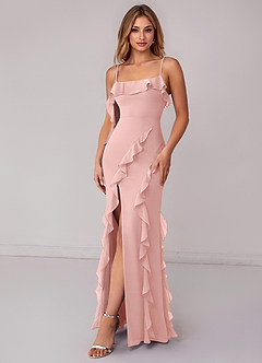 Azazie Malia Bridesmaid Dresses Powder Pink Sheath Ruched Chiffon Dress image4