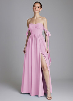 Azazie Ayanna Bridesmaid Dresses Candy Pink A-Line Off the Shoulder Chiffon Dress image6