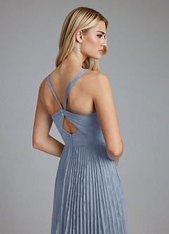 Azazie Mirella Brudtärnklänningar Klä av A-Linje i Blommig Utbrändhet Plisserad Dammblå image2