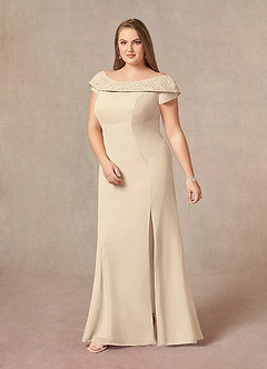Azazie Cupid Vente Finale Robe Trapèze en Mousseline de soie Col bateau en dentelle Champagne image8