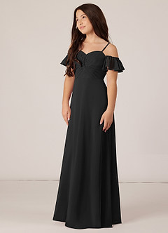 Azazie Juna Junior Black A-Line Off the Shoulder Chiffon Dress image3