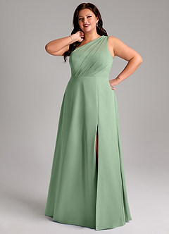 Azazie Phaedra Bridesmaid Dresses Matcha A-Line One Shoulder Chiffon Dress image15