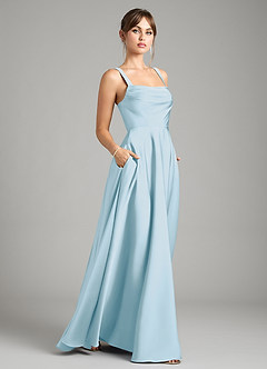 Azazie Shaude Bridesmaid Dresses Sky Blue A-Line Pleated Stretch Satin Dress image6