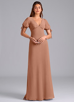 Azazie Pheby Jurken voor bruidsmeisjes Jurk van Chiffon met A-Lijn Geplooid Bronzeertint image3