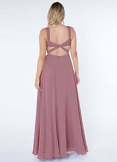 Azazie Nahrin Bridesmaid Dresses Vintage Mauve A-Line V-Neck Pleated Chiffon Dress image2