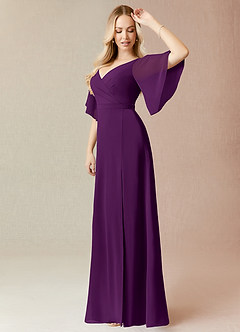 Azazie Cierra Final Sale Grape A-Line V-Neck Chiffon Dress image4
