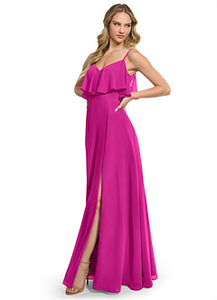Azazie Jean Vestidos de damas de honor Vestido de Fucsia de Gasa de Corte en A Convertible image3