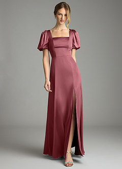 Azazie Fyona Bridesmaid Dresses Desert Rose A-Line Pleated Stretch Satin Dress image1