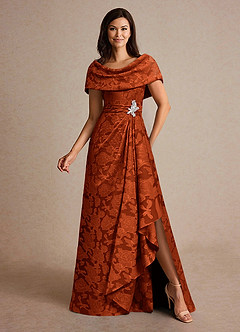 Azazie Branford Mother of the Bride Dresses Paprika A-Line Pleated Floral Burnout Dress image4
