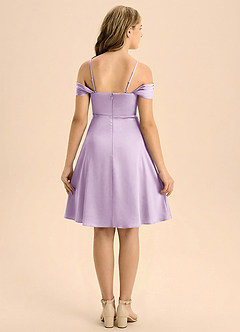 Azazie Anselie Junior Frosted Lilac A-Line Off the Shoulder Stretch Satin Dress image2