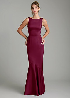 Azazie Tamera Bridesmaid Dresses Mulberry Mermaid Pleated Stretch Satin Dress image3