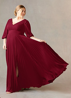 Azazie Zahara Mère de la mariée Robes Robe Trapèze en Mousseline de soie Col V plissé Bourgogne image9