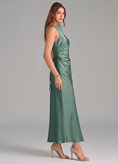 Azazie Evadne Vestidos de damas de honor Vestido de Eucalipto de Satén Elástico de Corte Recto con Plisado image4