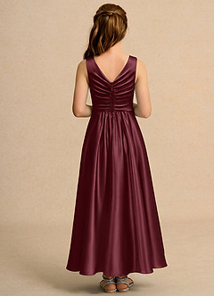 Azazie Ducky Girls Formal Flower Girl Dresses Cabernet A-Line Pleated Stretch Satin Dress image2