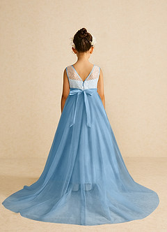 Azazie Tay Flower Girl Dresses Steel Blue A-Line Sequins Tulle Dress image2