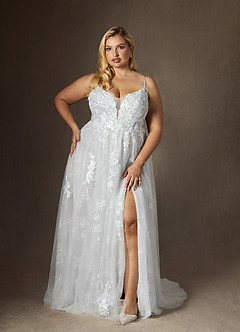 Azazie Monda Hochzeitskleider A-Linie Spitze Tüll Kleid Diamantweiß image13