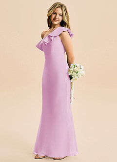 Azazie Alissa Junior A라인 셔링 쉬폰 플로어 길이 주니어 신부 들러리 드레스 image3