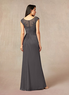 Azazie Oliniana Moeder van de bruid jurken Zeemeermin Jurk van Mesh Kant Staal Grijs image3