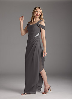 Azazie Weitzman Mother of the Bride Dresses Steel Grey Sheath Sequins Mesh Dress image1