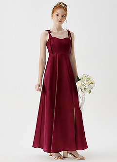 Azazie Rosey Junior A라인 메탈릭 새틴 플로어 길이 주니어 신부 들러리 드레스 드레스 image4