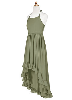 Azazie Sarafina Junior Abito A-Line in Chiffon Pizzo Pistacchio image8