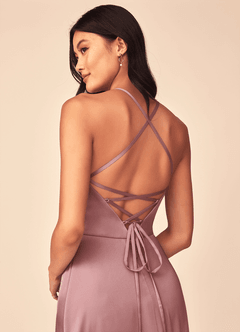 Azazie Mei Vestidos de damas de honor Vestido de Rosa Polvorienta de Satén Elástico de Corte en A con Cuello en V image3