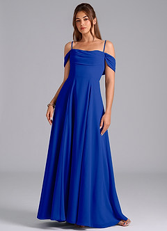 Azazie Almina Bridesmaid Dresses Royal Blue A-Line Off the Shoulder Chiffon Convertible Dress image4