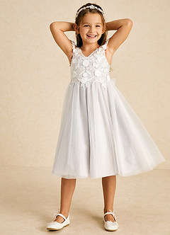 Azazie Sunnie Blumenmädchenkleider A-Linie Spitze Tüll Kleid Alabaster Weiß image4