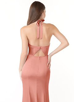 Azazie Emeria Brautjungfernkleider Meerjungfrau-Linie Plissee Stretch-Satin Kleid Koralle image3