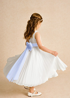 Azazie Margot Blumenmädchenkleider A-Linie Plissee Chiffon Kleid Elfenbein Lavendel image7