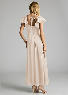 Azazie Bondi Vestidos de damas de honor Vestido de Alabastro Blanco de Satén Elástico de Corte en A con Volante image3